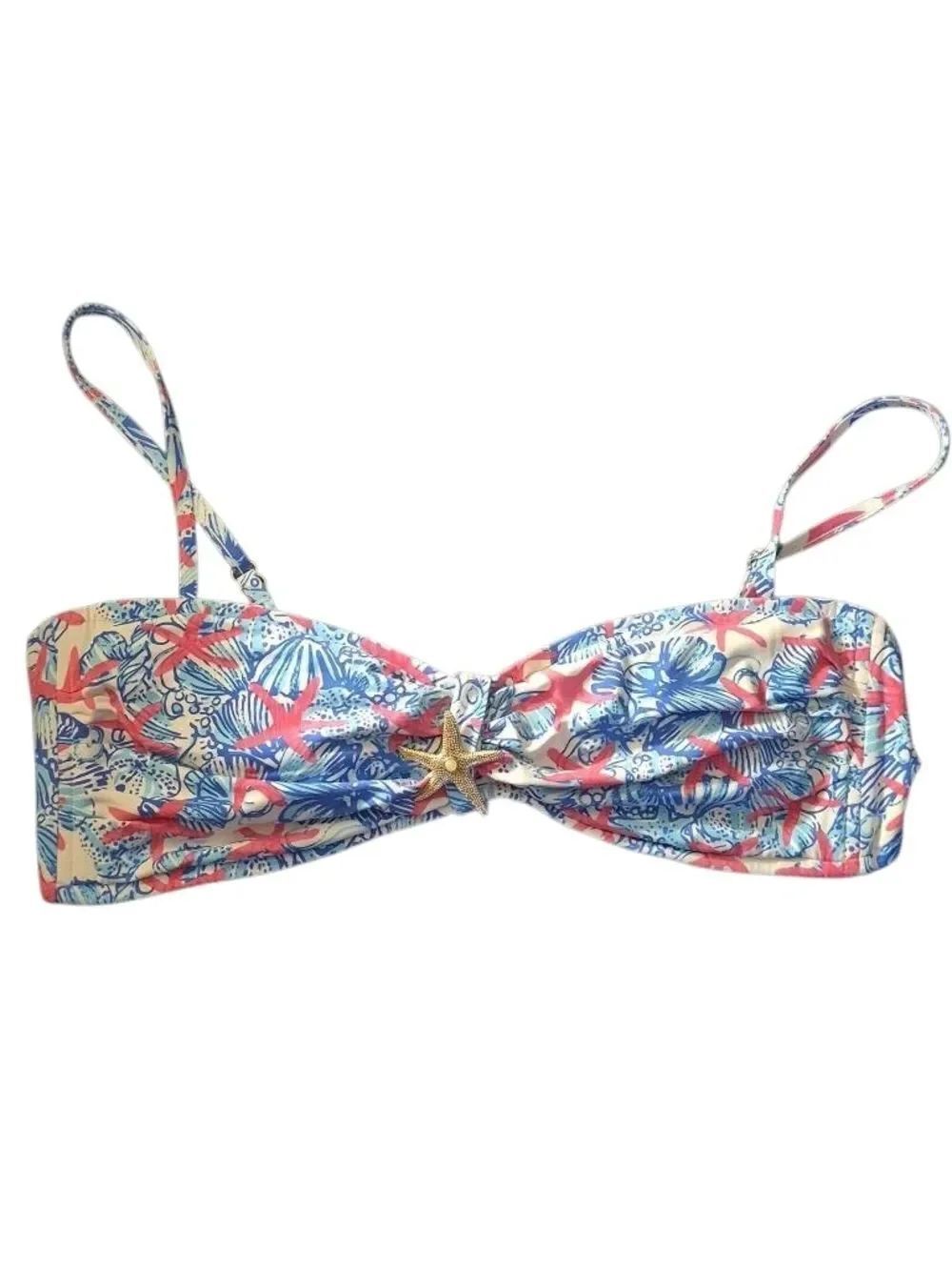 Lilly Pulitzer Coral, Blue & Cream Starfish Bandeau Swim Top(517)